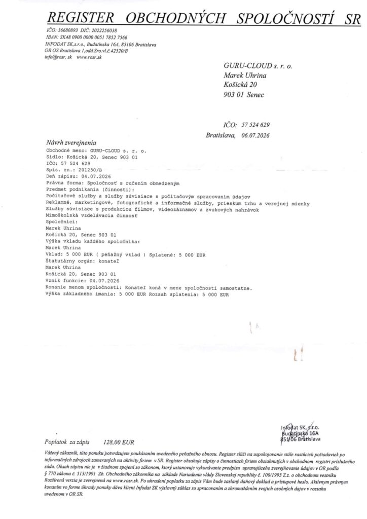 register obchodny spolocnosti list