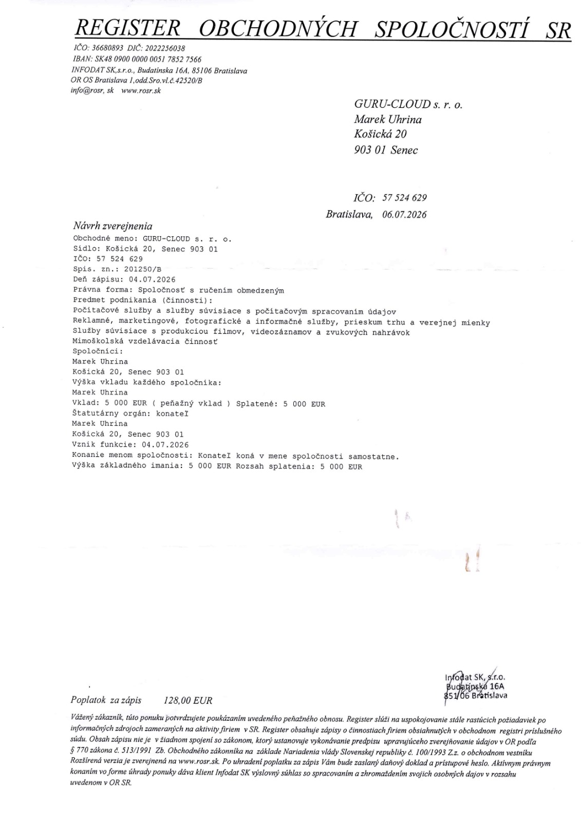 register obchodny spolocnosti list